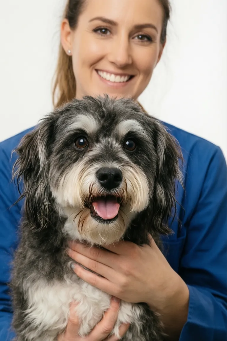 Lead groomer with a pup